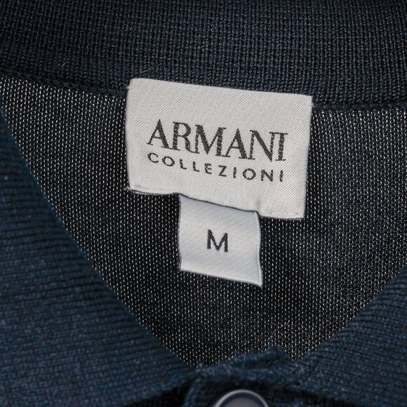 Armani Collezioni Navy Silk-Blend Knit Long Sleeve Polo - Picture 7 of 10